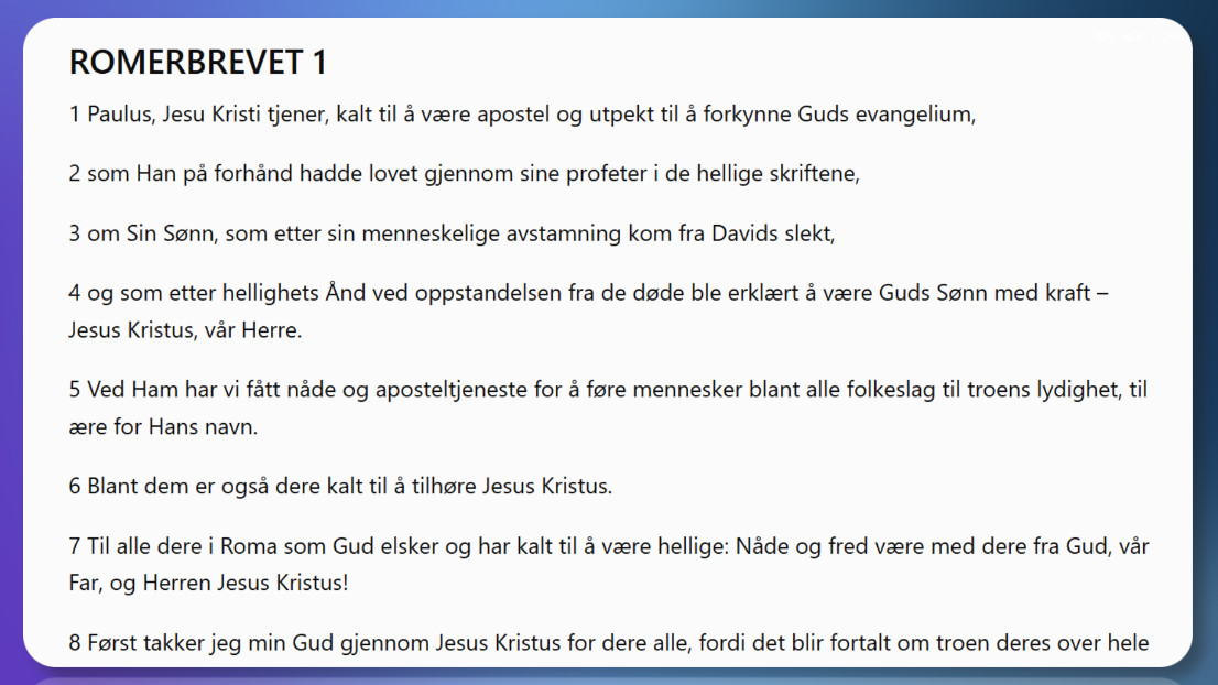Skjermbilde fra LydBibels egen produksjon av Romerbrevet kapittel 1
